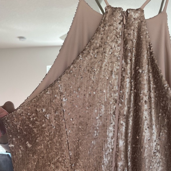 Halston champagne sequin halter dress. Size 12. Super comfortable and light. - Picture 4 of 5